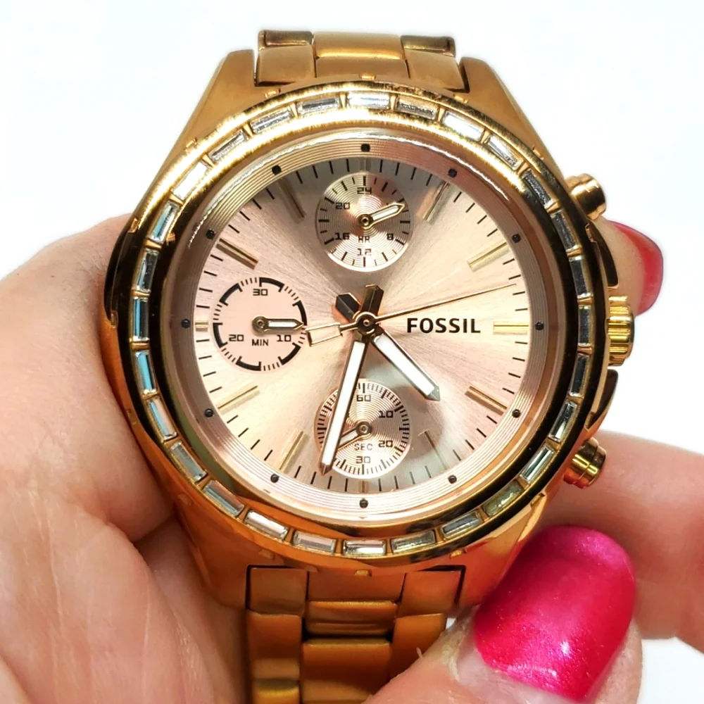 Fossil Watch CH2826 Rose Gold Steel Wristband Multifunction 10 ATM EUC